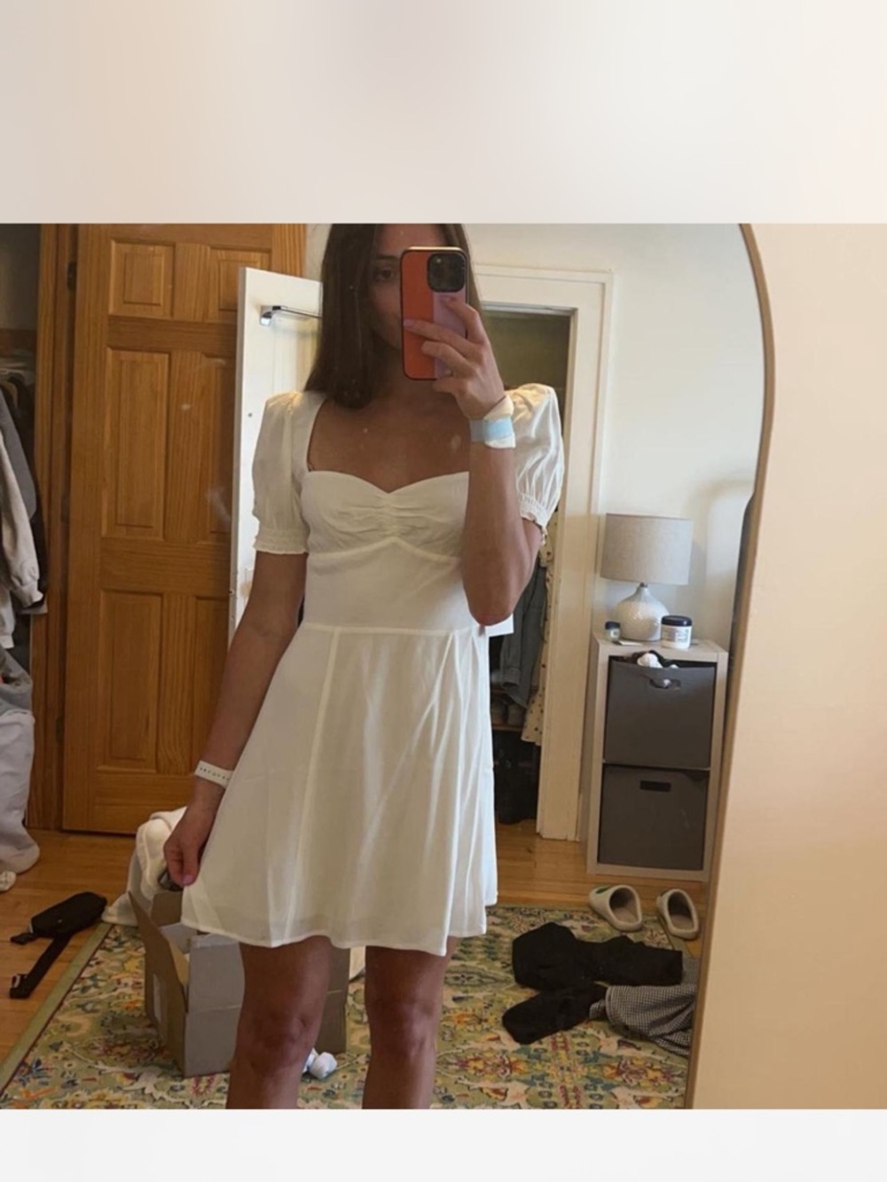 Aritzia White Puff Sleeve Mini Dress